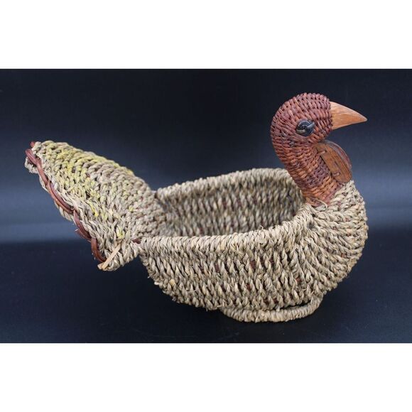 Cornucopia Brown Woven Wicker Horn Of Plenty Basket 17" And Turkey 11" - Picture 2 of 11